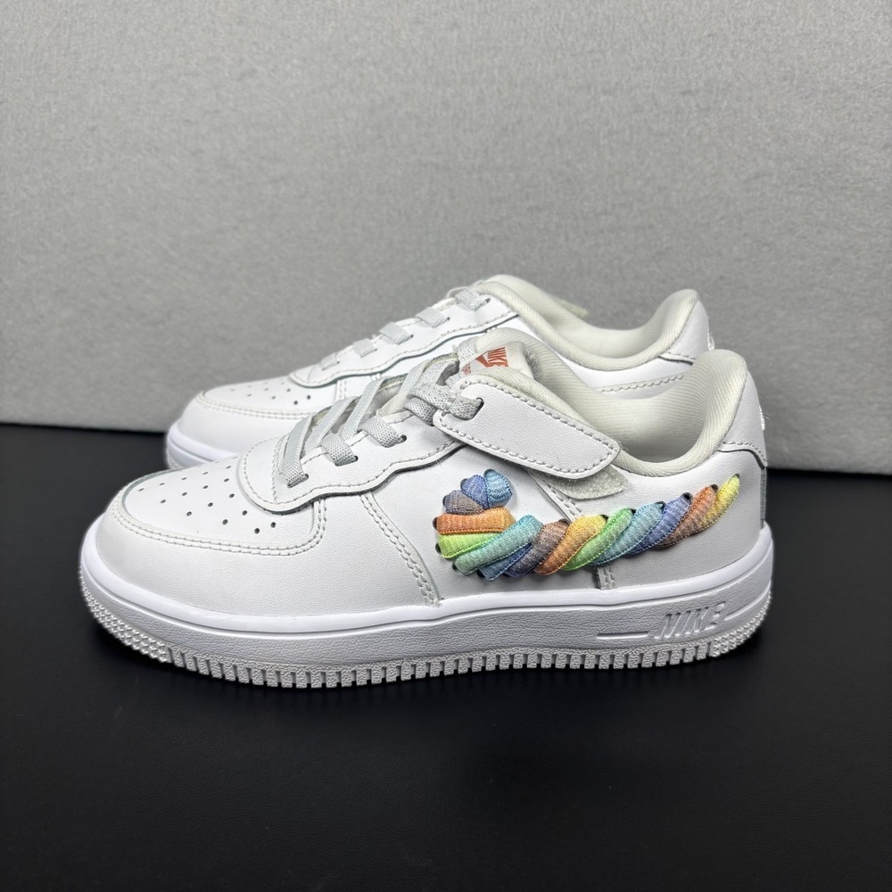 Nike Air Force 1 Low LV8 EasyOn GS Rainbow Lace Swoosh Unisex Kids 13c Sneakers
